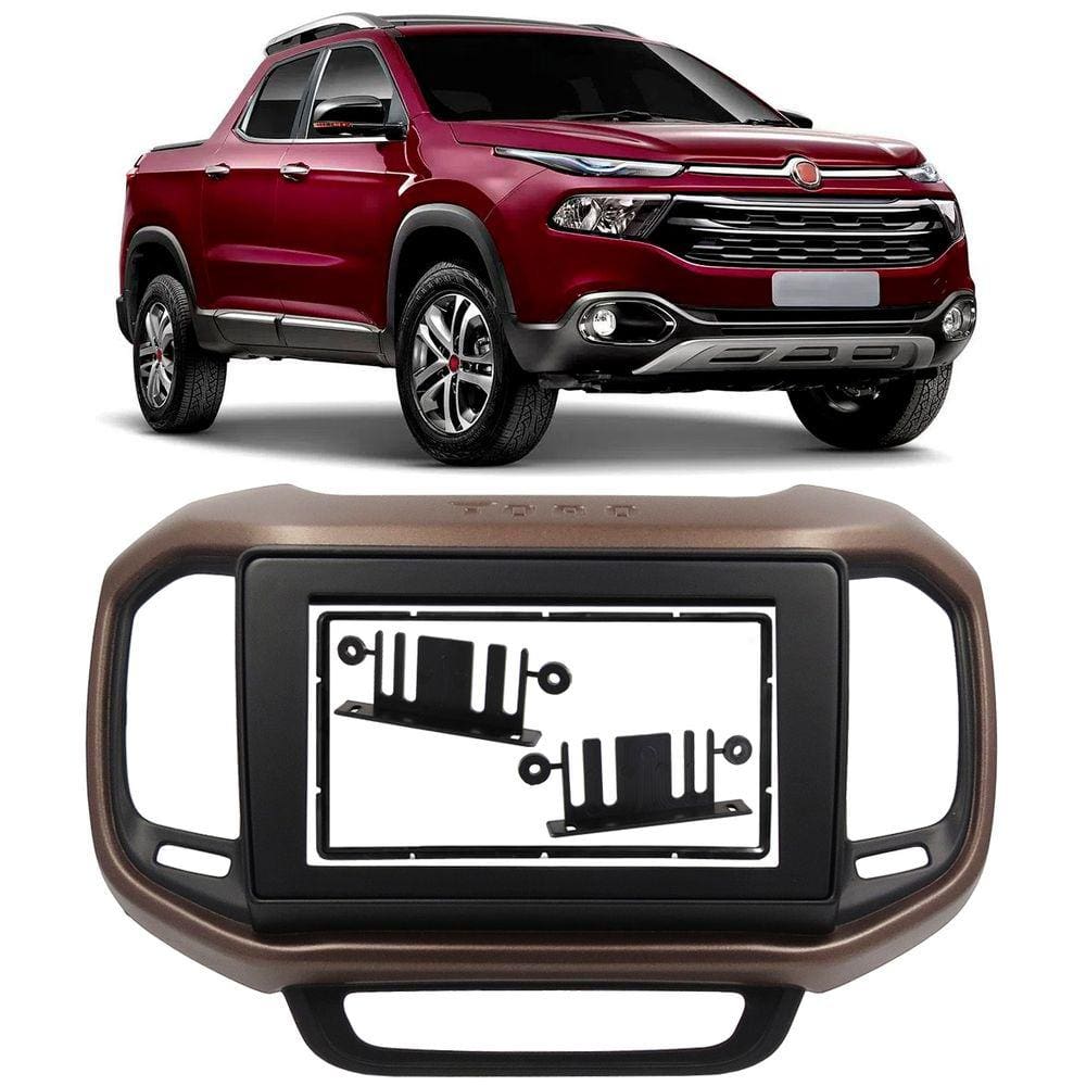 Moldura de Painel 2 Din 7” Polegadas Fiat Toro Para Cd Dvd 2 Dins - Preto com Marrom