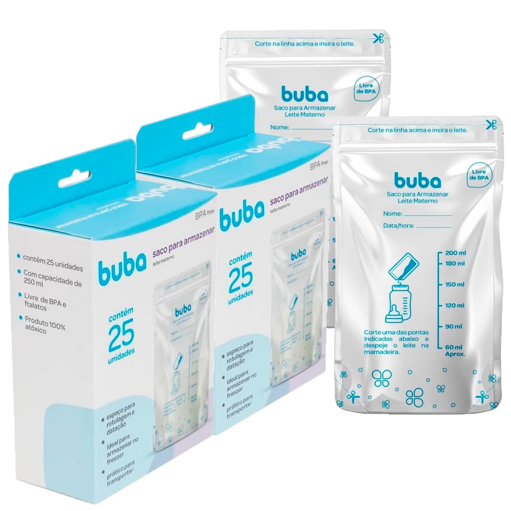 Saquinho Para Guardar Leite Materno 200ml com 50 Unidades Buba