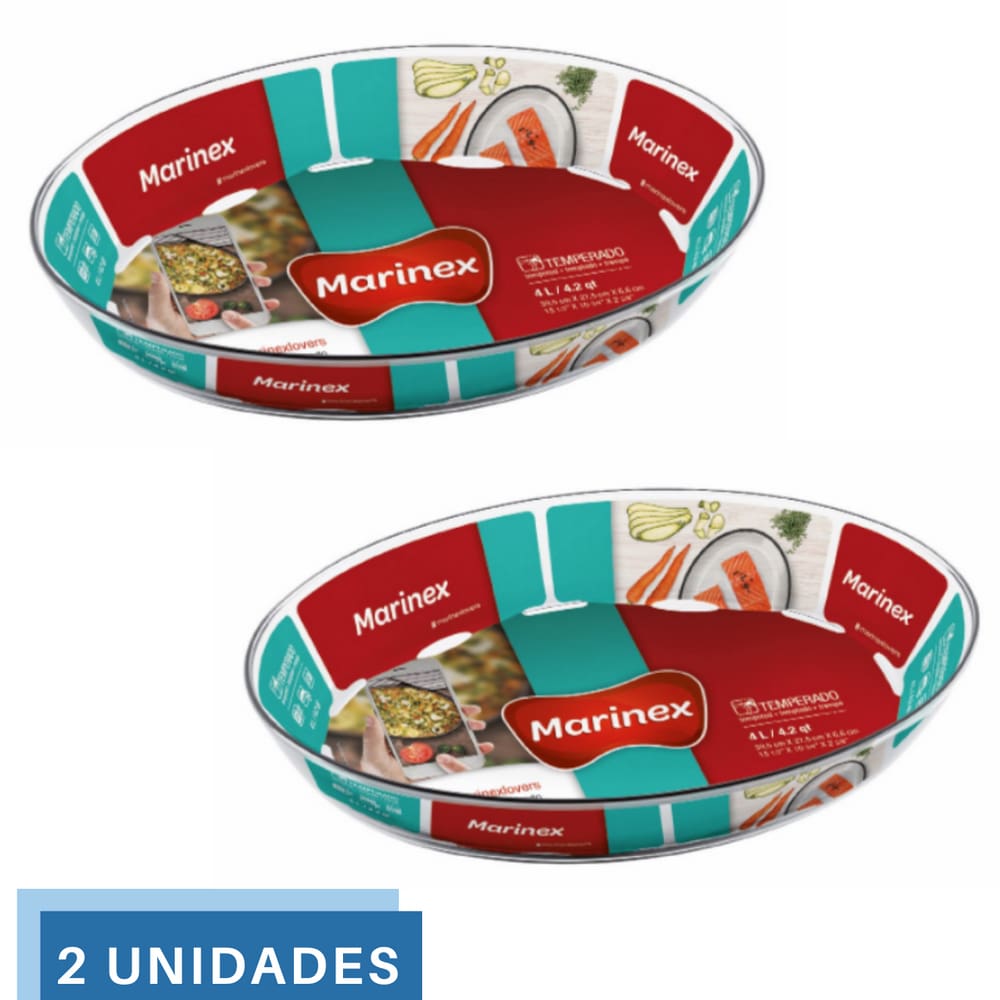 2 Assadeira Oval Vidro 4L Assados Carnes Sobremesas Marinex