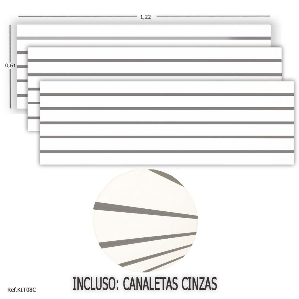 3 Paineis Canaletados - 1,22 X 0,61 + Canaleta Cinza
