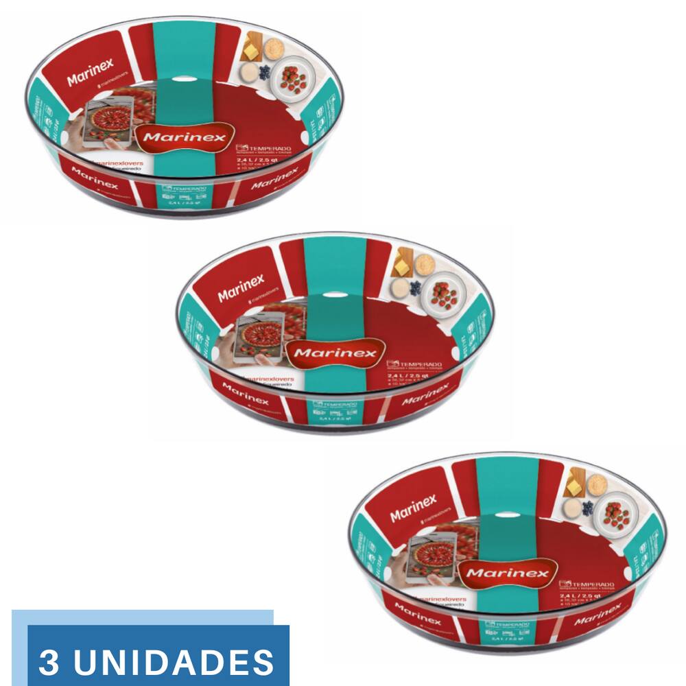 3 Assadeiras Redonda Vidro 2,4L Assados Doces Tortas Marinex