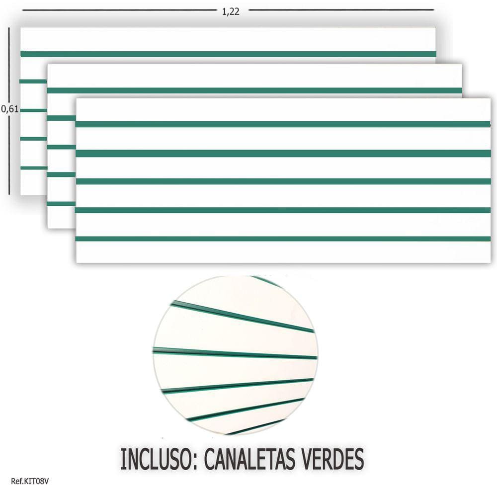 3 Paineis Canaletados - 1,22 X 0,61 + Canaleta Verde