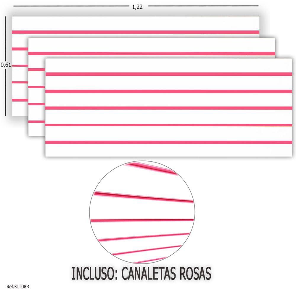 3 Paineis Canaletados - 1,22 X 0,61 + Canaleta Rosa