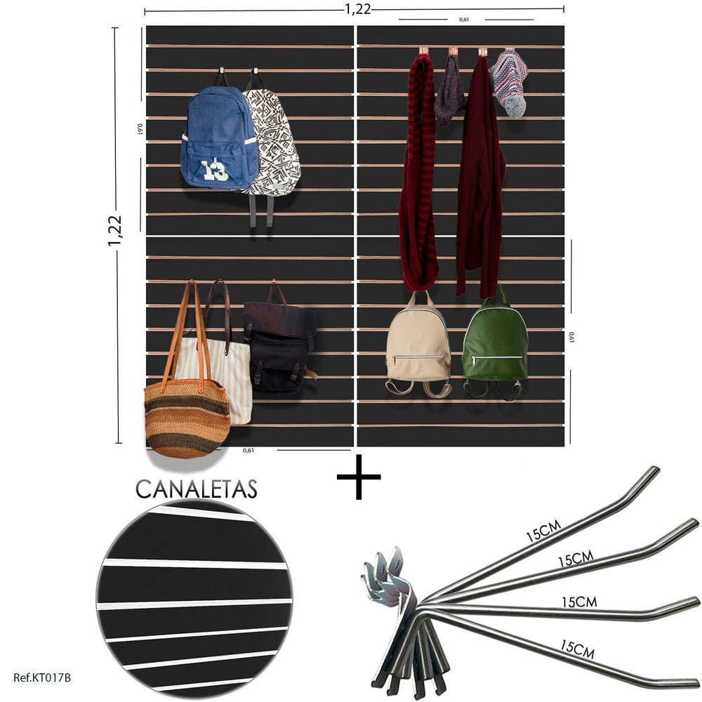 4 Paineis Canaletados - 0,61 X 0,61 + 100 Ganchos 15CM + CANALETA BRANCA