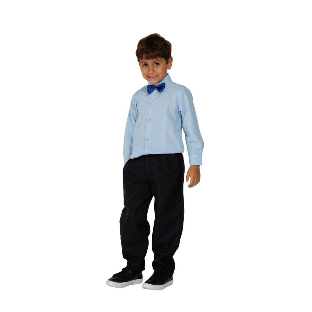 Camisa Social Infantil Manga Longa Azul Clara Casamento Luxo