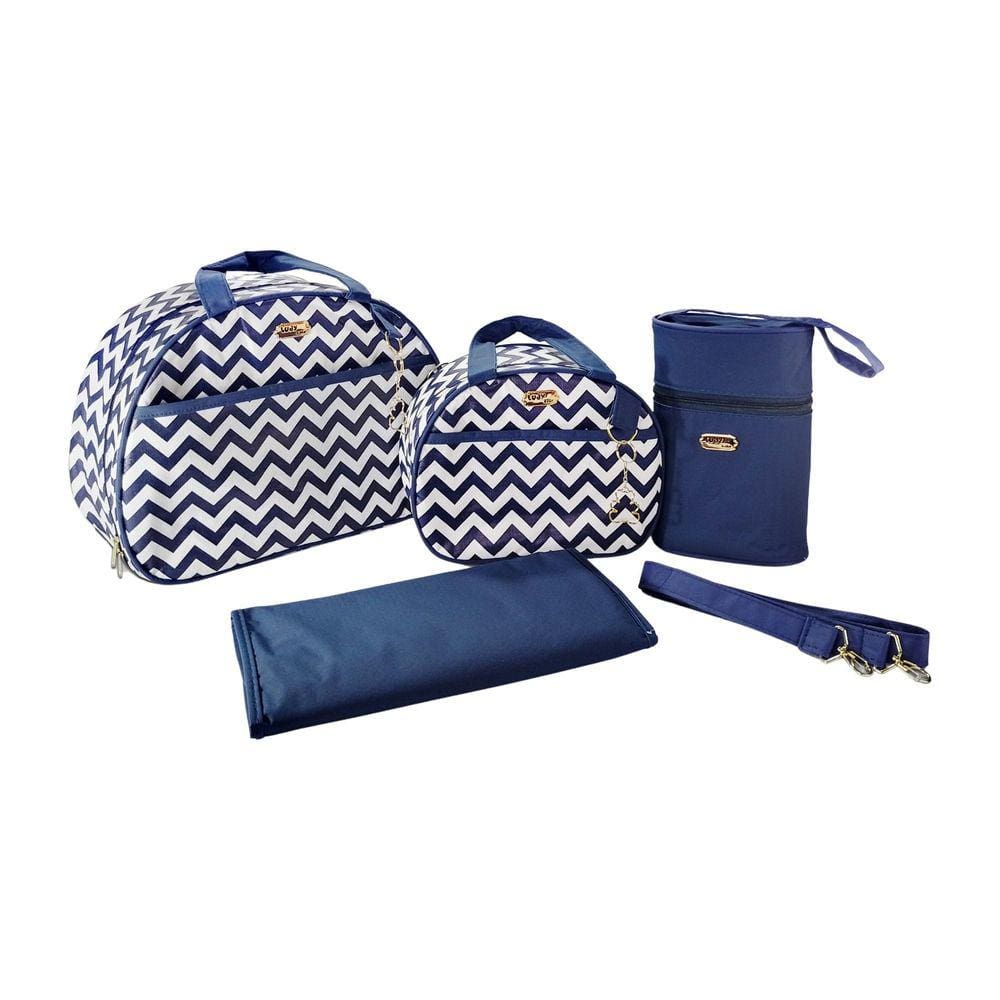 Kit Bolsa Maternidade 4 Peças Zig Zag Azul Marinho