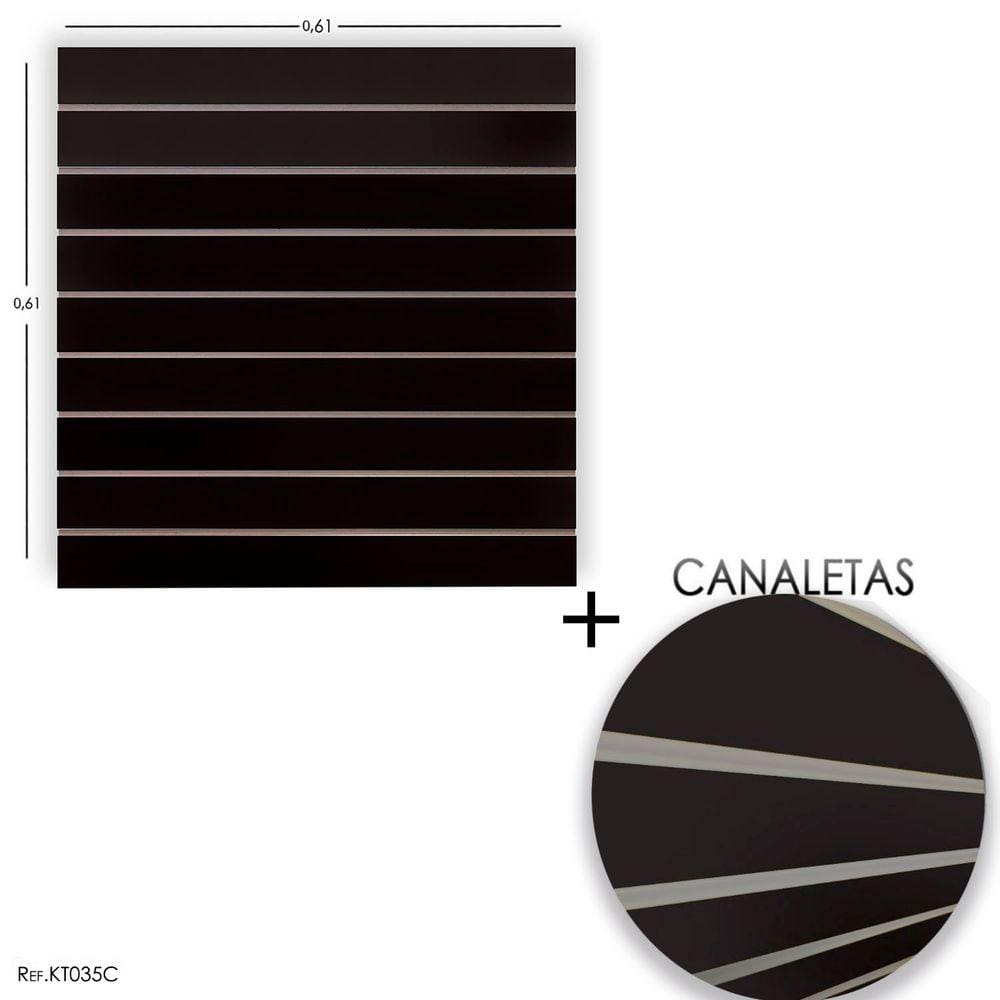 Painel Canaletado Preto 0,61 X 0,61 + CANALETA CINZA