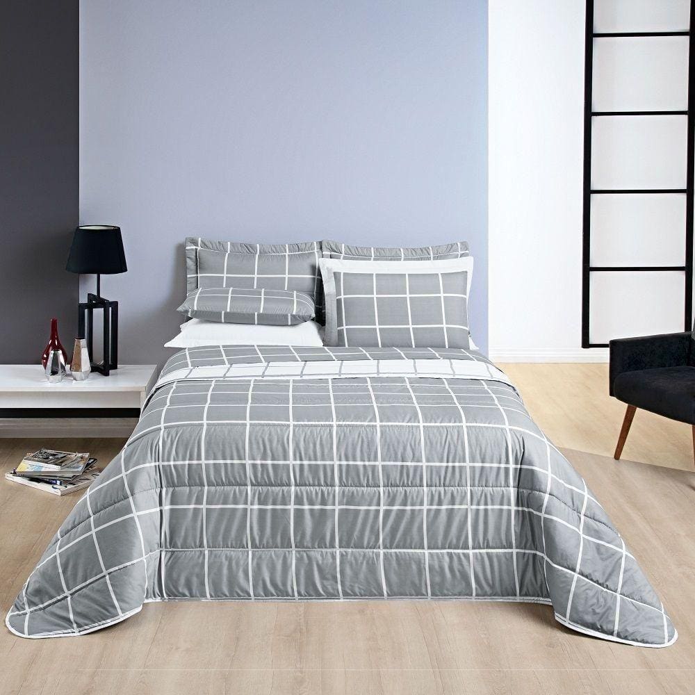 Cobre Leito King Square Micropercal 200 Fios 3Pç - Cinza