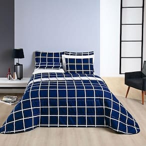 Cobre Leito Casal Square Micropercal 200 Fios 3Pç - Azul