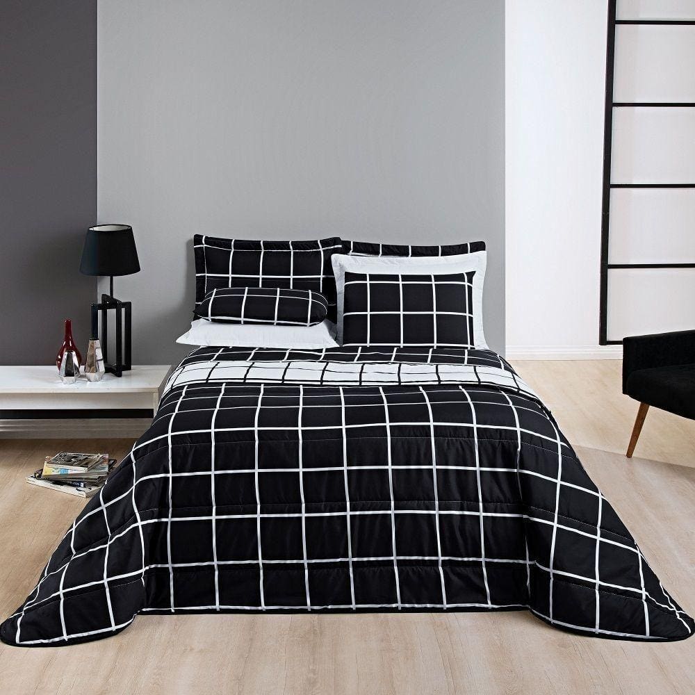 Cobre Leito Queen Square Micropercal 200 Fios 3Pç - Preto