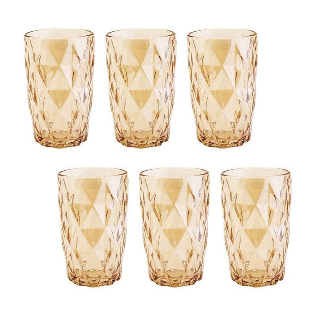 Conjunto De Copos Diamante Amber Metalizada 350Ml 6Pçs