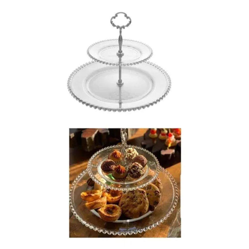 Prato Duplo Para Doces Petiscos Frutas Pearl Cristal Wolff