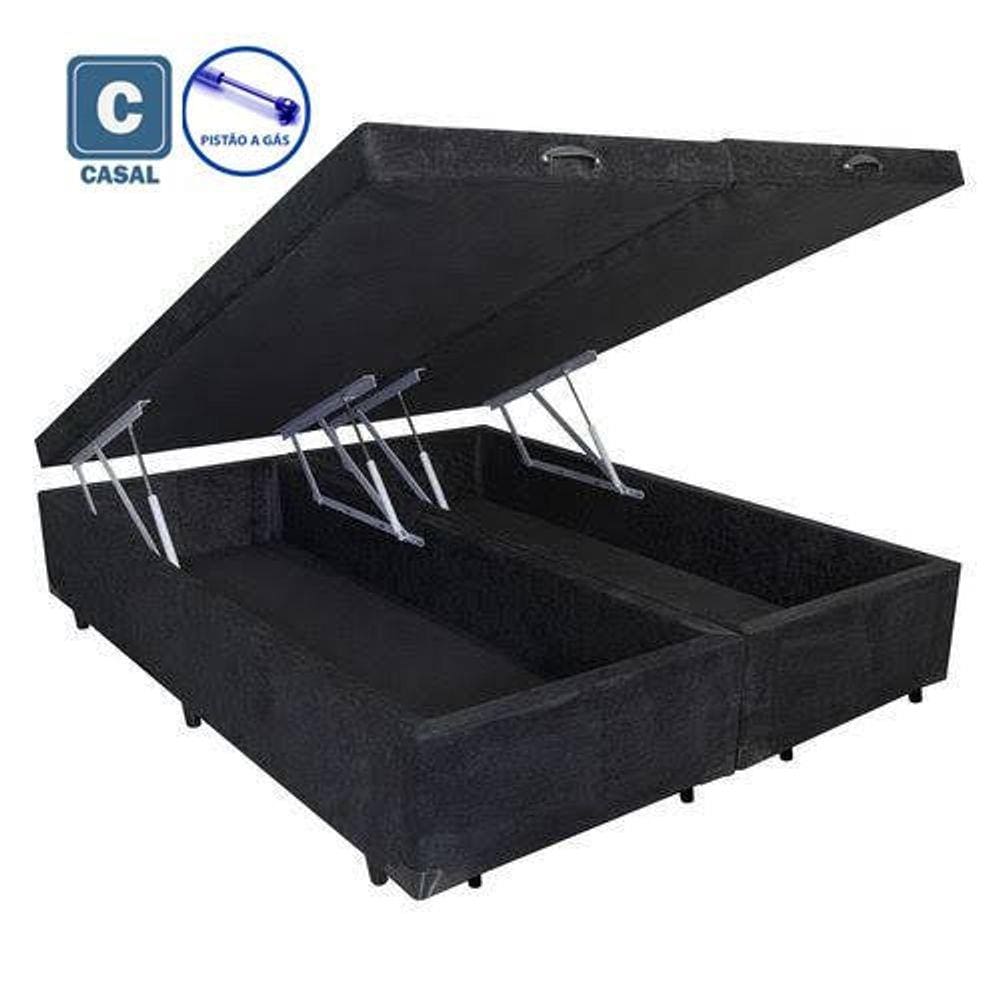 Cama Box Casal com Bau Pistão a gás Suede Bipartido - 138x188x35