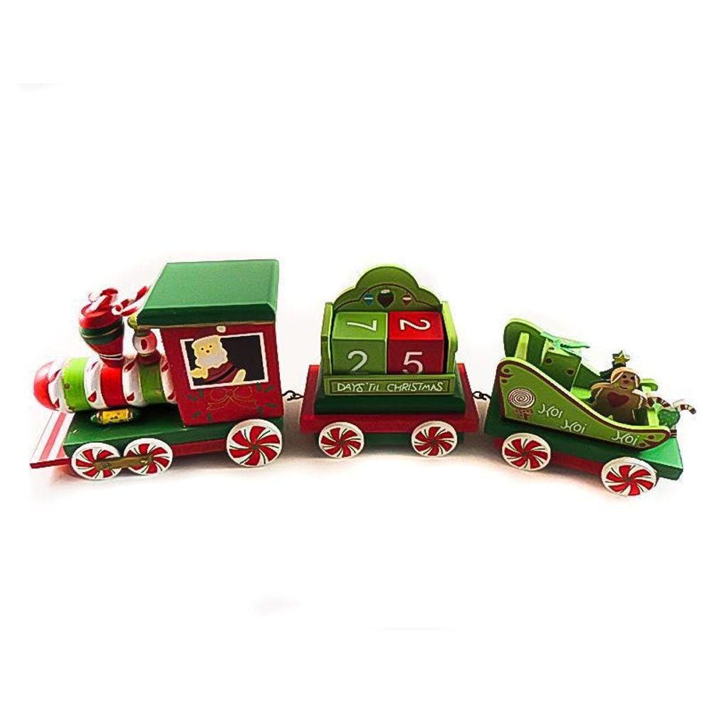 Trem De Madeira Enfeite Natal Papai Noel 7cmx35cm