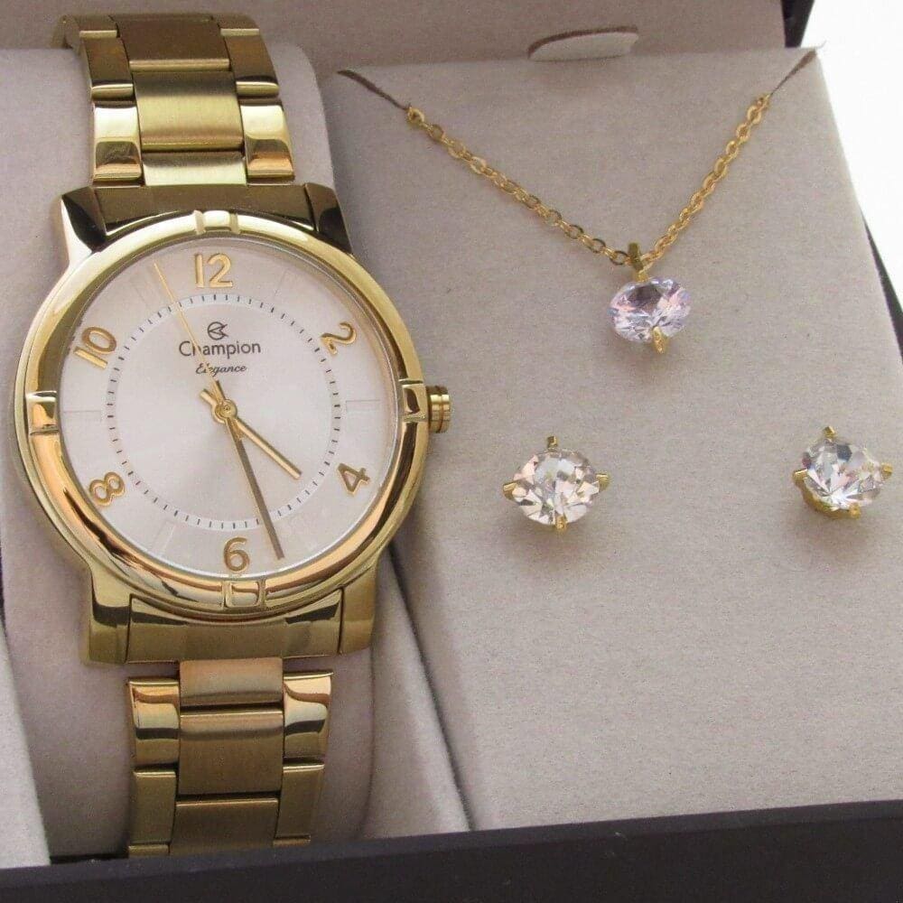Relógio Champion Feminino CN26644W com Colar e Brincos
