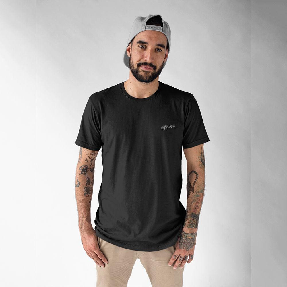 Camiseta Masculina Básica Hipsters Algodão Manuscrita Preta