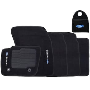 Jogo Tapete Automotivo Carpete + Lixeira Fusion 2013 à 2019 Soft Logo Bordado Preto 6 Peças