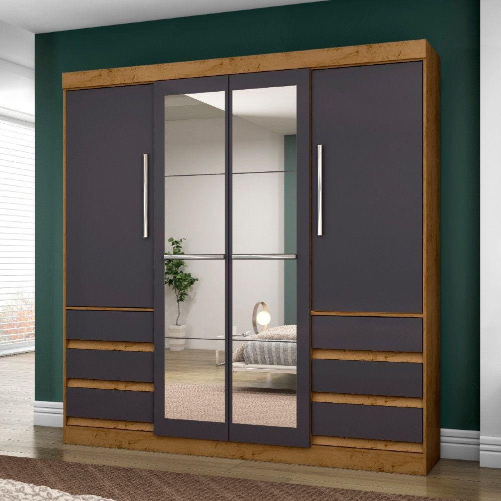 Guarda Roupa Solteiro 4 Portas 6 Gavetas com Espelho 1577 Araplac