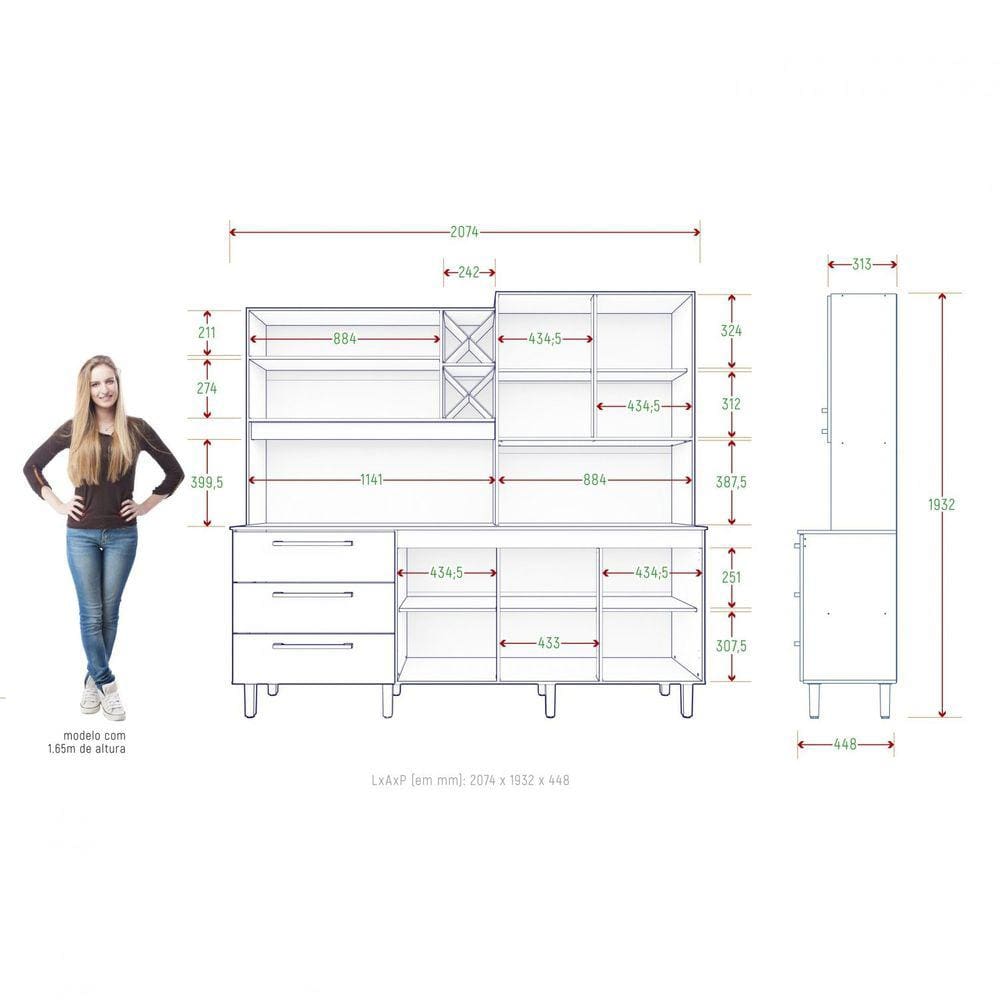Armário para Cozinha 7 Portas 3 Gavetas com Balcão e Porta | Casas