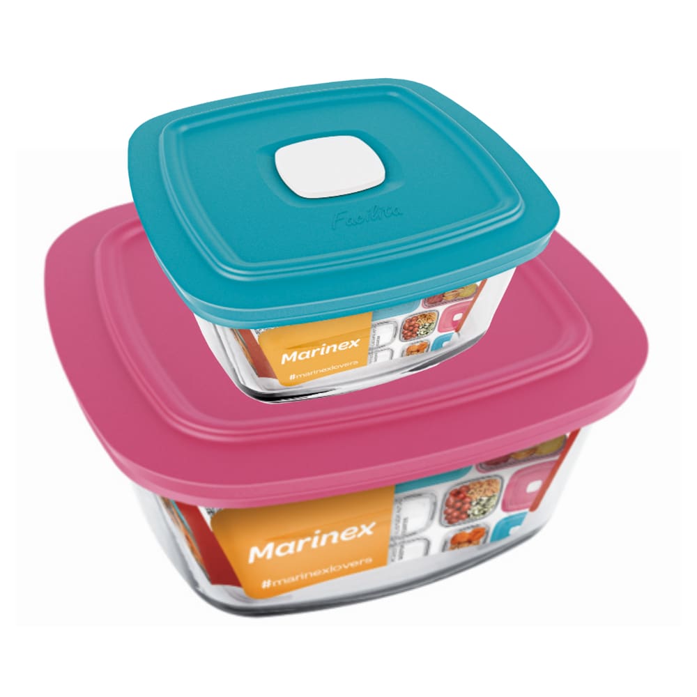 Kit 2 Potes Quadrado Vidro 300ml 500ml Nadir Marinex