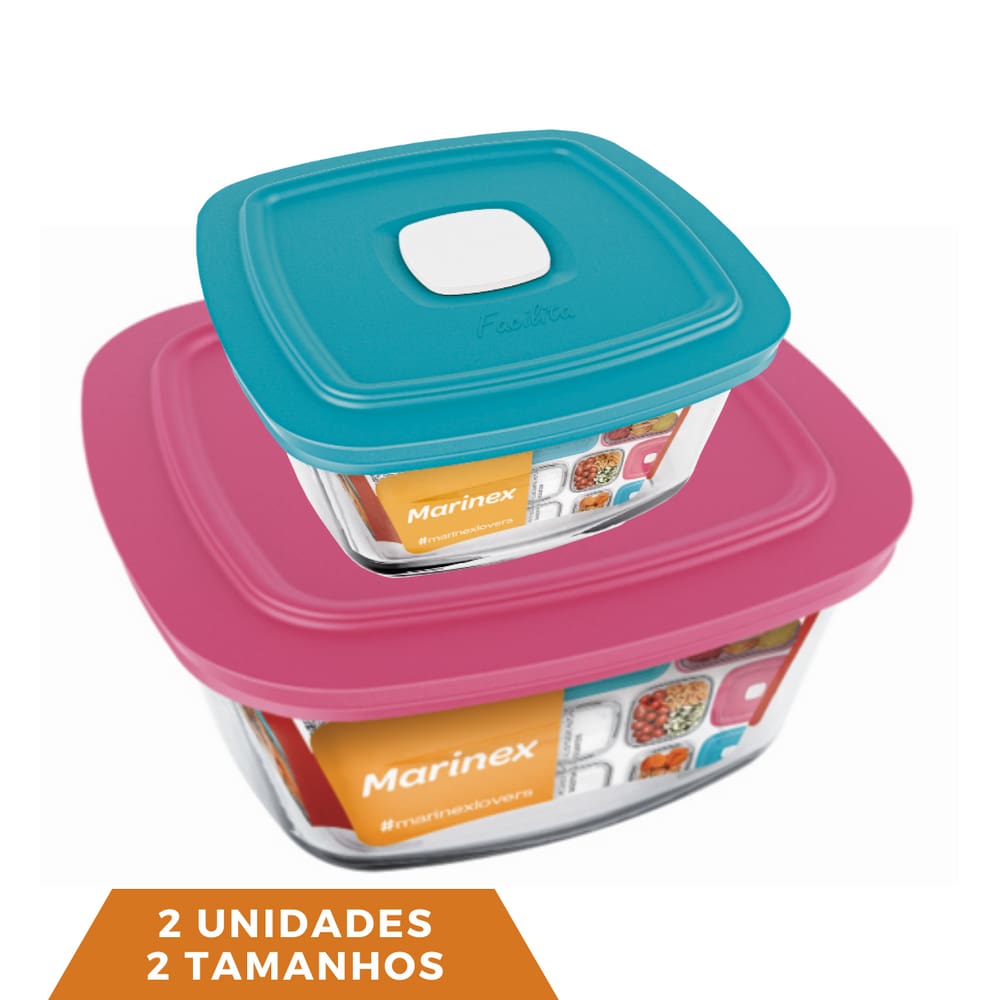 2 Potes de Vidro Com Tampa 2 Tamanhos Facilita Vap Marinex