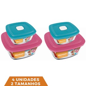 4 Potes de Vidro Com Tampa 2 Tamanhos Facilita Vap Marinex