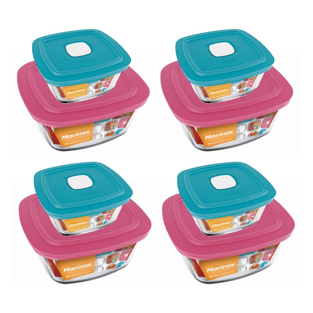 Kit 8 Potes Quadrado Vidro 300ml 500ml Nadir Marinex
