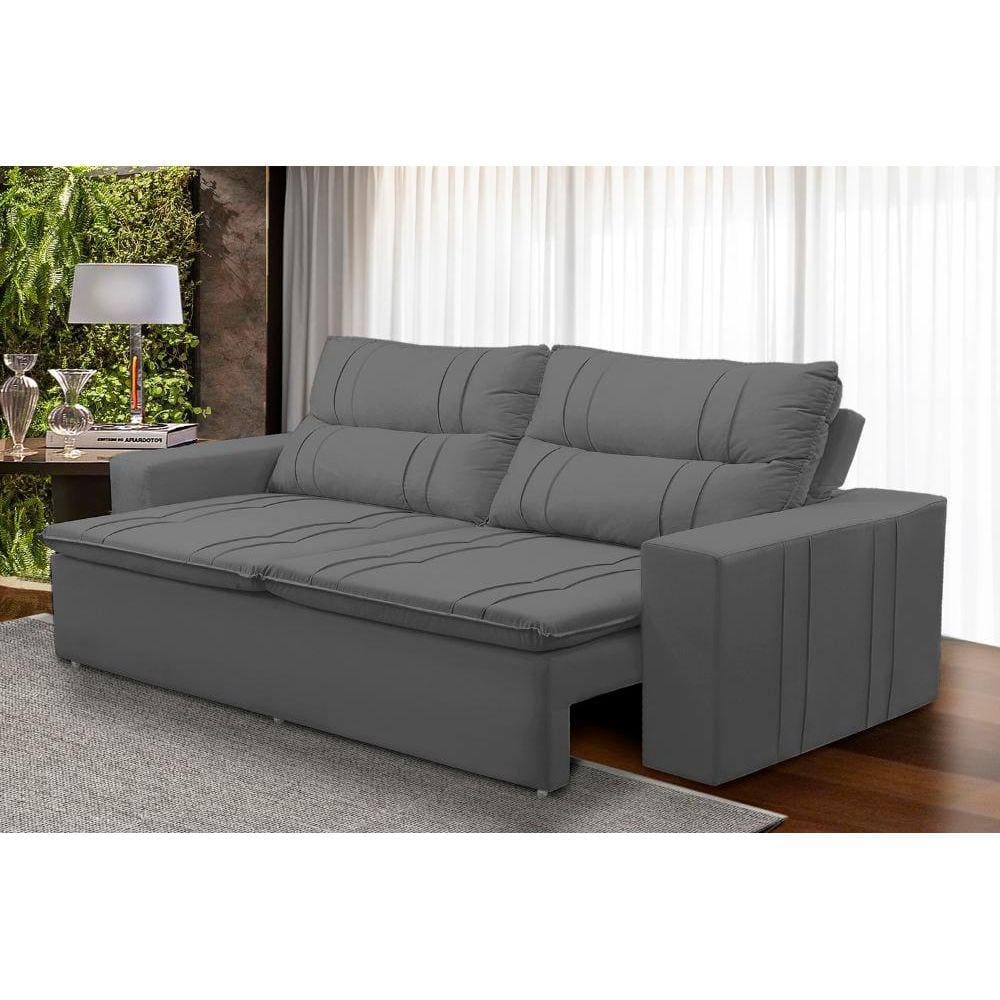 Sofá Retrátil e Reclinável 3 lugares com Molas 1,80m Ester Suede Cinza Adonai Estofados