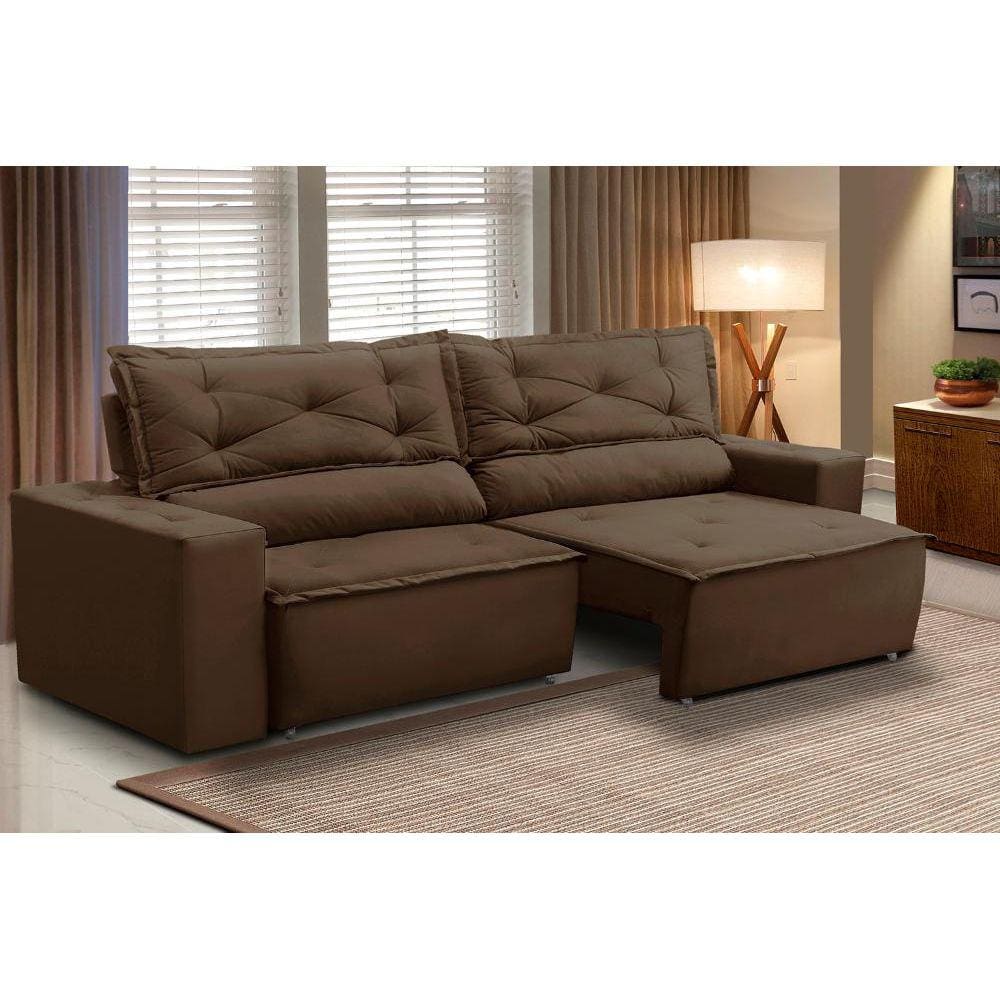 Sofá Retrátil e Reclinável 3 lugares com Molas 2,00m Livia Suede Marrom Adonai Estofados