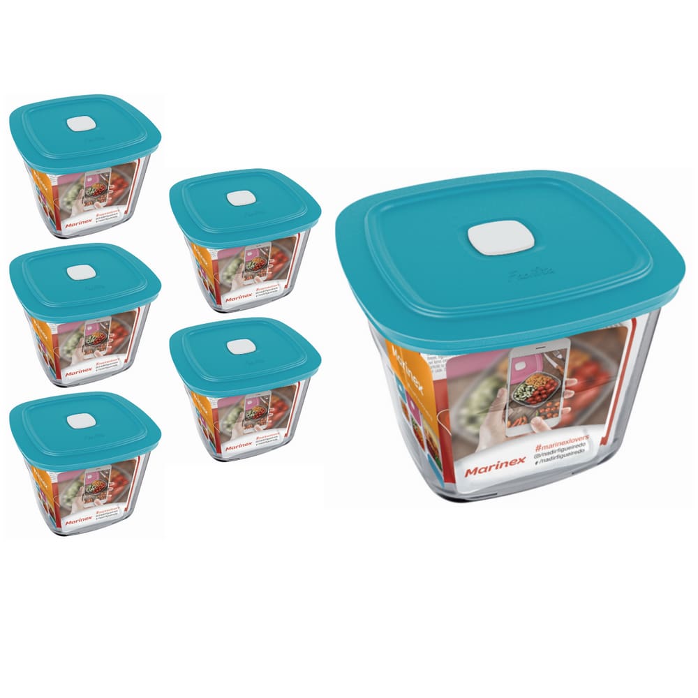 Pote Vidro Quadrado Alto Facilita Com Tampa 1L Marinex 5Un