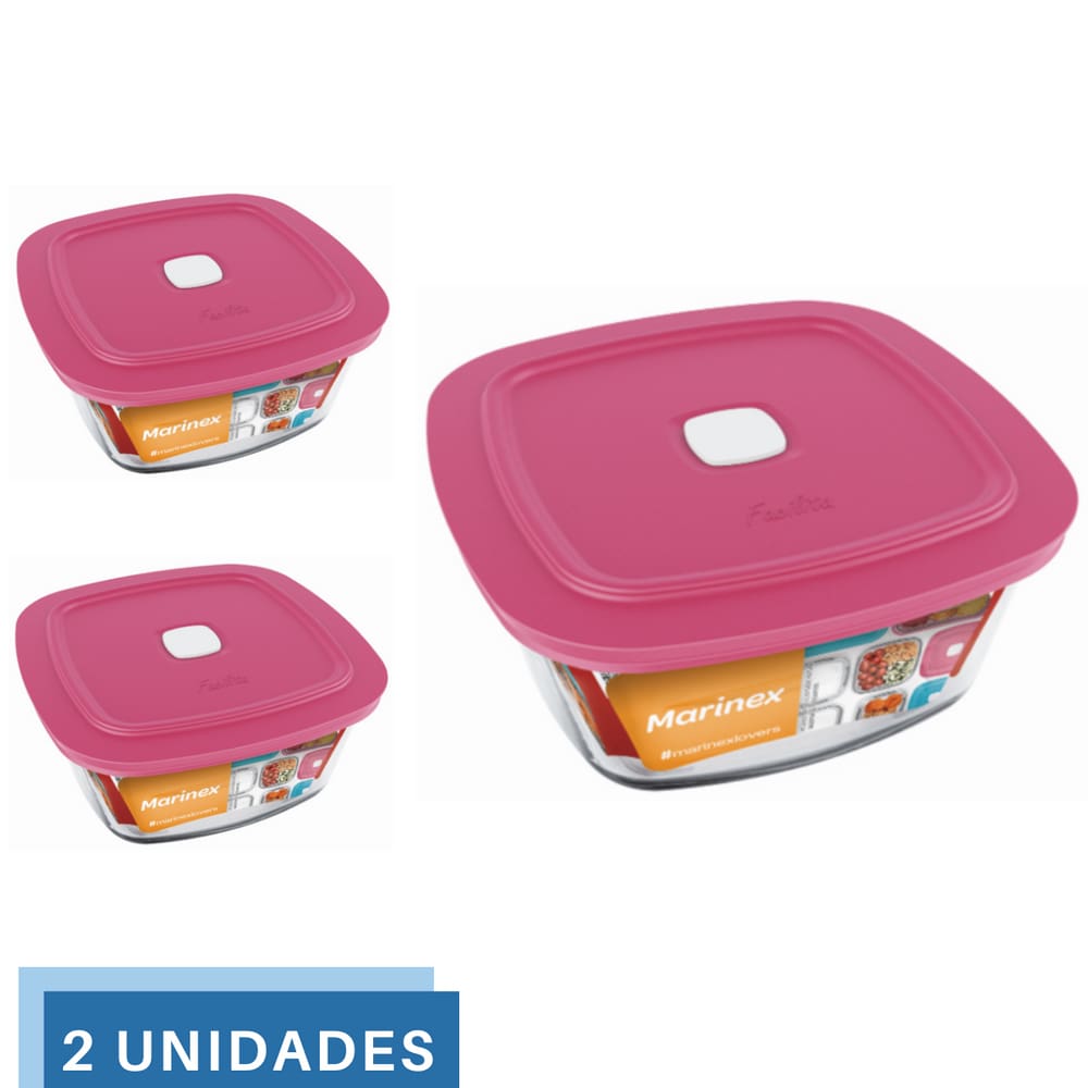 2 Potes Vidro Facilita Quadrado Marmita 500Ml Marinex