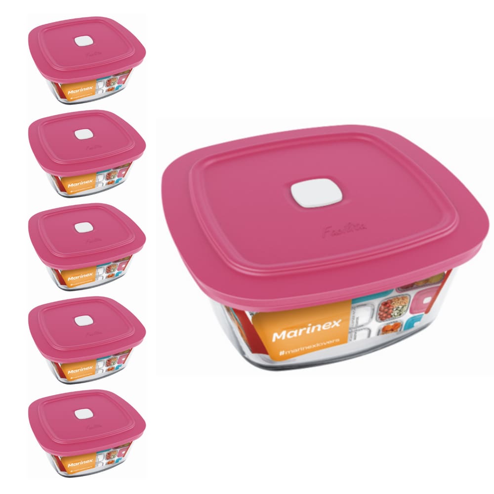 Pote Vidro Quadrado Facilita Marmita 500ML Marinex 5Un