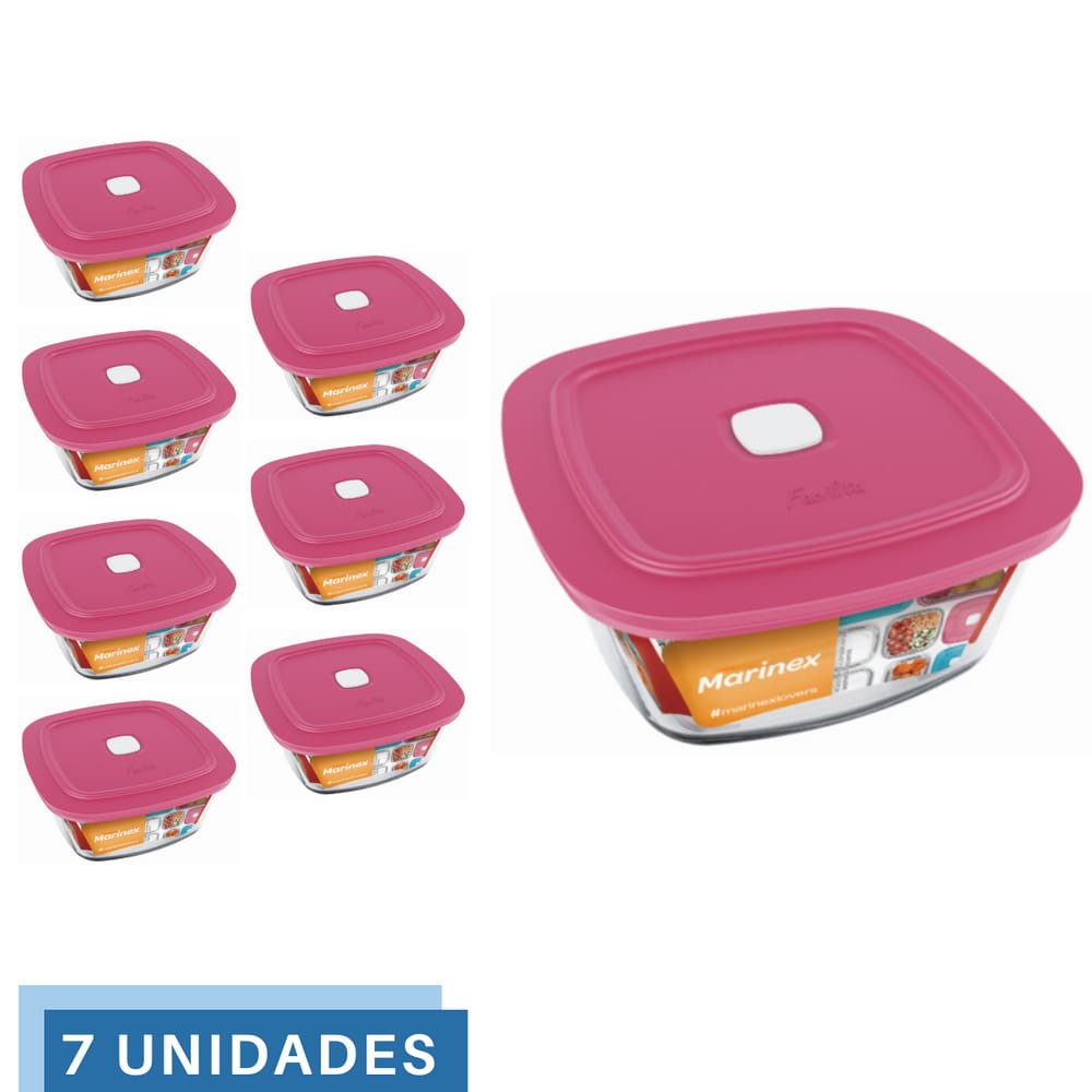 7 Potes Vidro Facilita Quadrado Marmita 500Ml Marinex