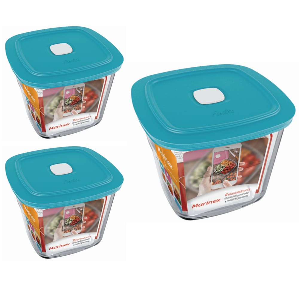 Pote Vidro Quadrado Alto Facilita Com Tampa 1L Marinex 2Un