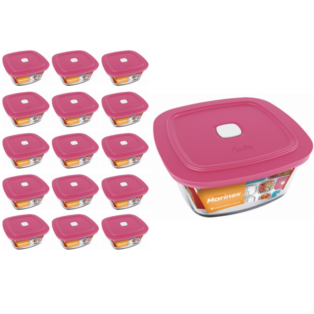 Pote Vidro Quadrado Facilita Marmita 500ML Marinex 15Un