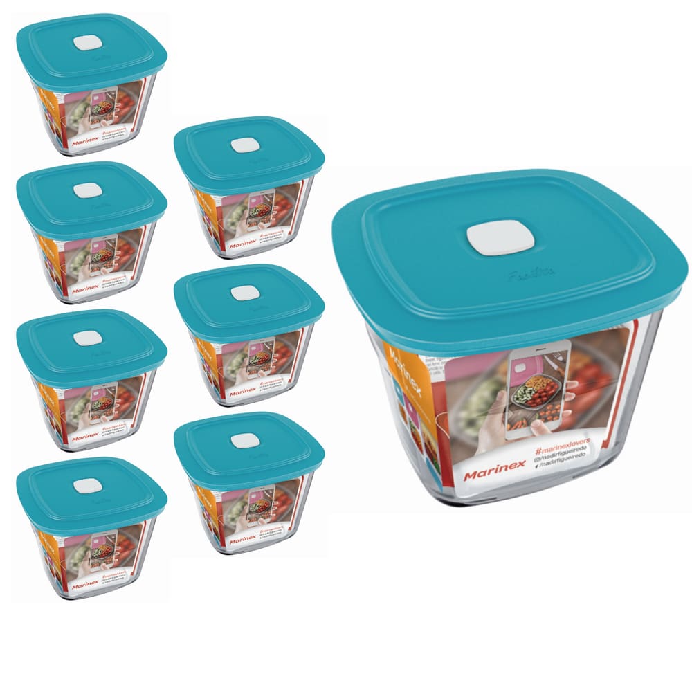 Pote Vidro Quadrado Alto Facilita  Com Tampa 1L Marinex 7Un