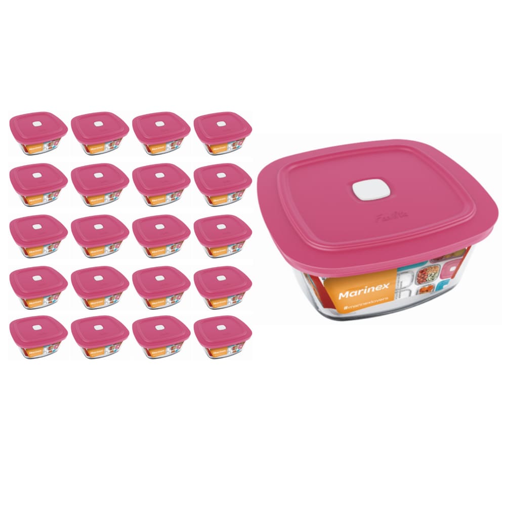 Pote Vidro Quadrado Facilita Marmita 500ML Marinex 20Un