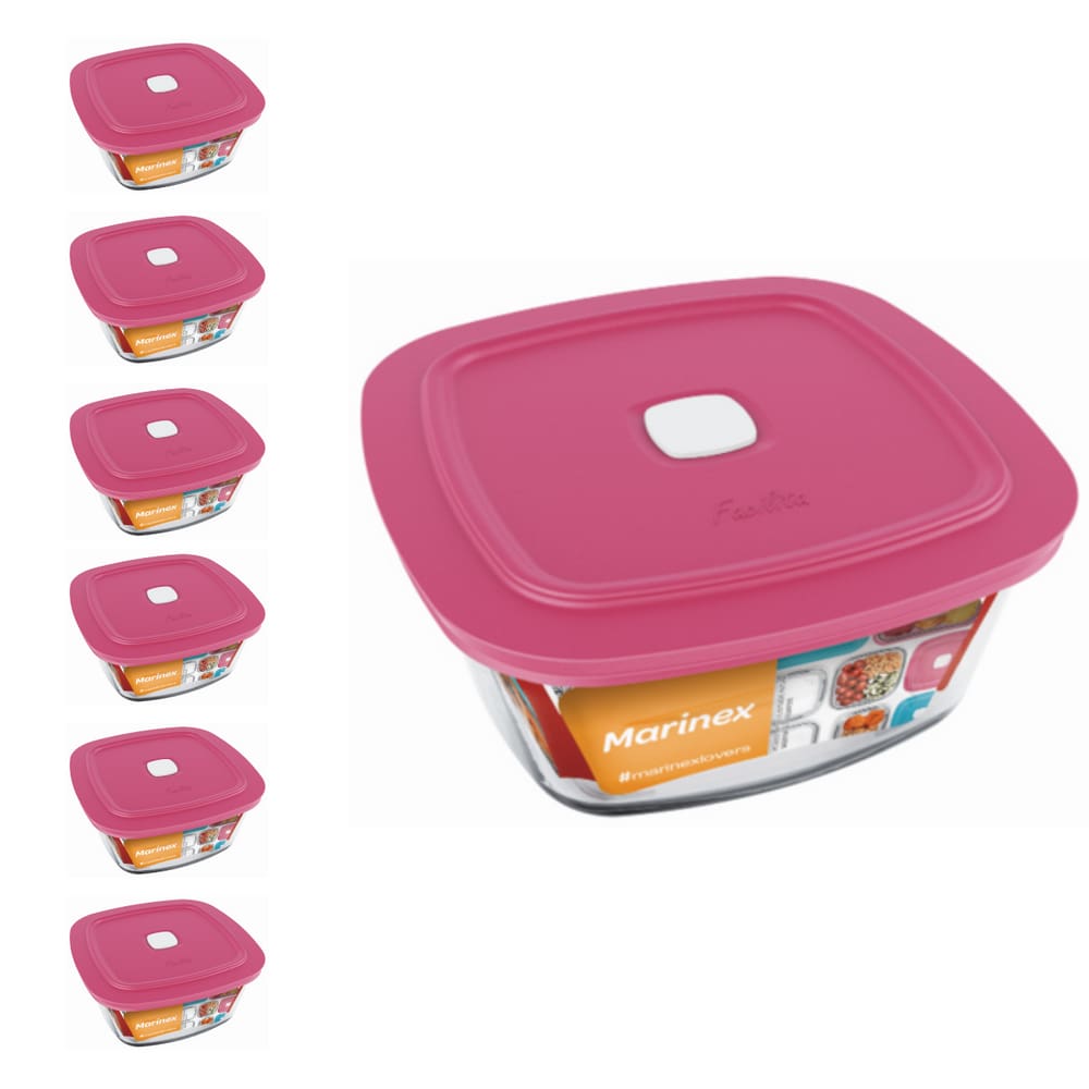 Pote Vidro Quadrado Facilita Vap Com Tampa 1L Marinex 6Un