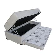 Cama Box Baú Solteiro Conjugado Espuma com Cama Auxiliar Bicama 3 em 1 - Suede Bege