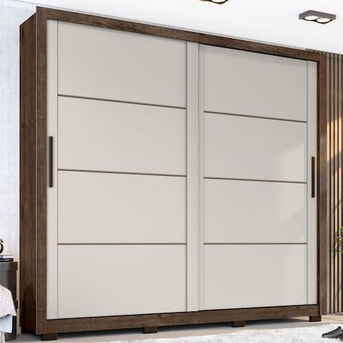 imagem-Guarda Roupa Casal 2 Portas 4 Gavetas Premier Zanzini Jacaranda/Off White - Branco
