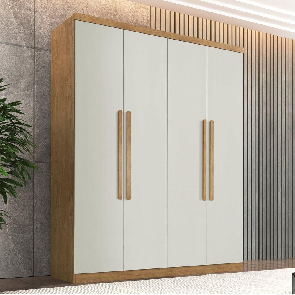 Guarda Roupa Solteiro 4 Portas 3 Gavetas MDF Amsterdã Rufato Imbuia/Off White