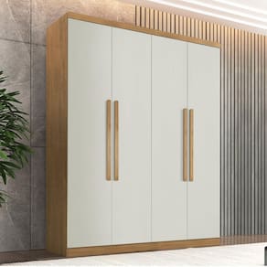 Guarda Roupa Solteiro 4 Portas 3 Gavetas MDF Amsterdã Rufato Imbuia/Off White