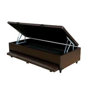 Cama Box Baú Solteiro Com Auxiliar Sintético Marrom (Espuma só na Auxiliar)