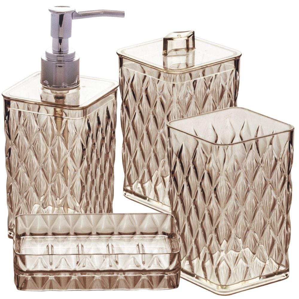 Kit pia banheiro Cristal 4 pçs âmbar Plasutil