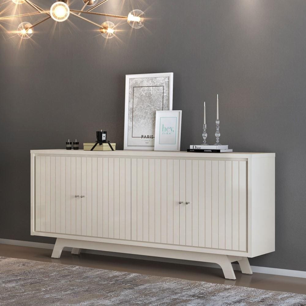 Buffet Brise Organizador Multiuso Sala de Estar 4 Portas 2 Prateleiras Madeira MDF Branco Off White