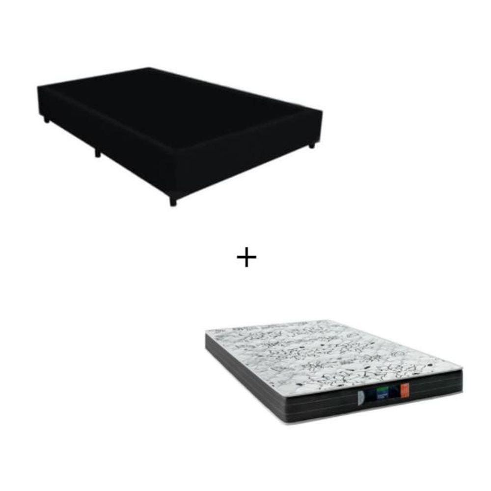 Cama Box Casal - Tecido Sintético Preto com Colchão Extra Firme D28 - Suporta 80Kg