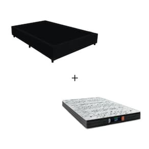 Cama Box Casal - Tecido Sintético Preto com Colchão Extra Firme D28 - Suporta 80Kg