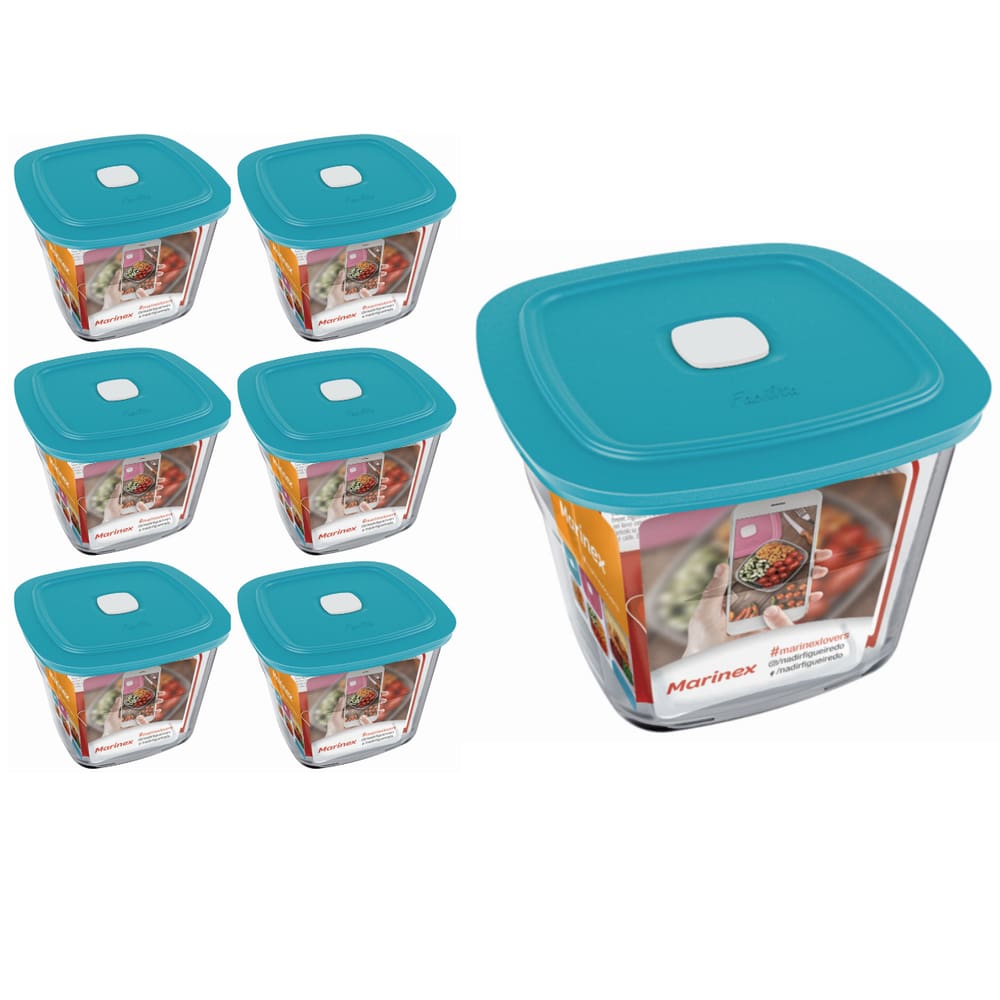 Pote Vidro Quadrado Alto Facilita Com Tampa 1L Marinex 6Un