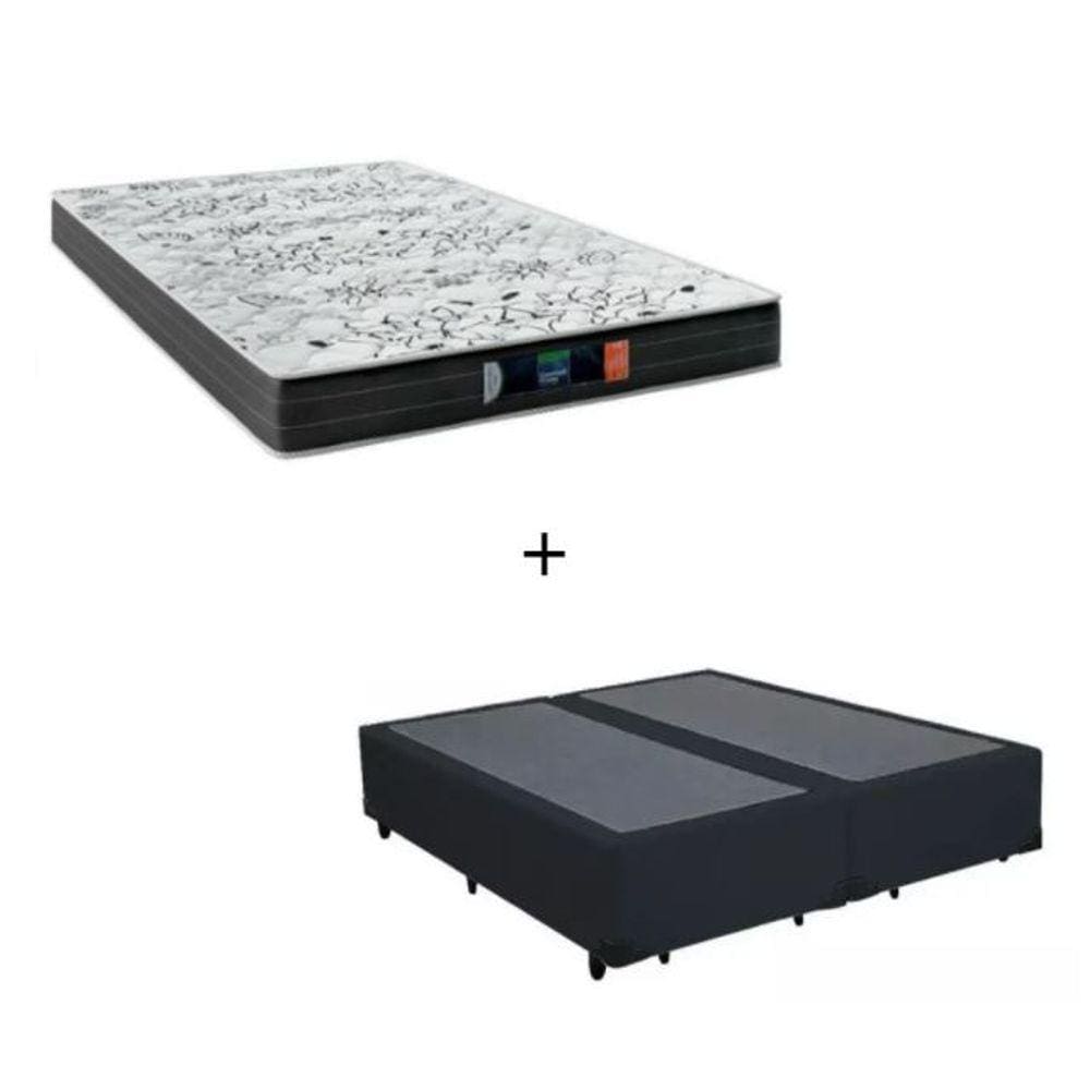 Cama Box Queen - Tecido Sintético Preto com Colchão Extra Firme D28 - Suporta 80Kg