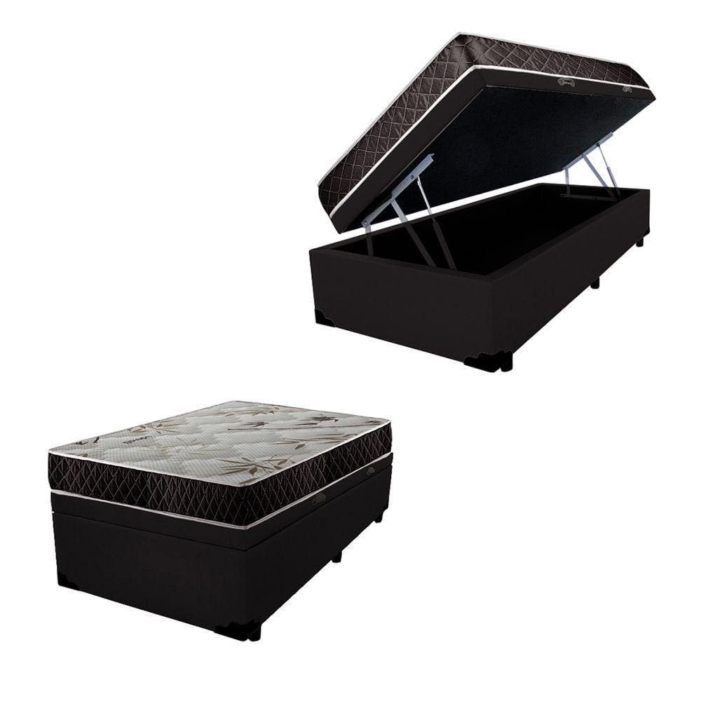 Cama Box Baú Solteiro Colchão Aylla Espuma D33 Acolchões + Box Sintético 65x88x188
